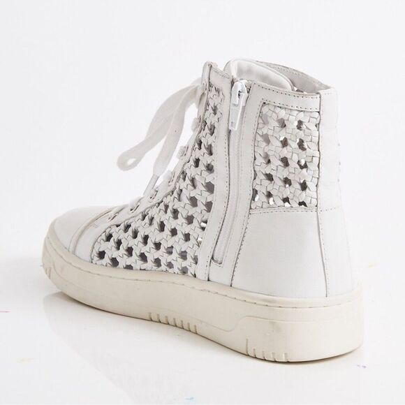 Free People Hayes High Top Sneakers Lace Up Side Zip Woven Ivory White - Picture 5 of 13